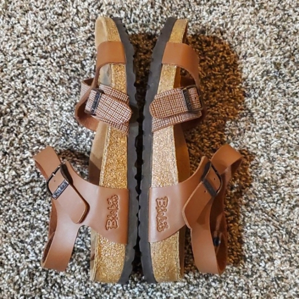 Birki's By Birkenstock Lillie Brown Plaid Ankle Strap Sandals US Ladies Size 8 - Picture 5 of 12